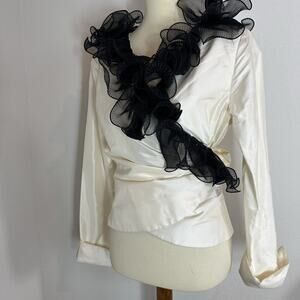 Vintage Marisa Baratelli Wrap Top 100% Thai Silk 10 Victorian Romantic Ruffles